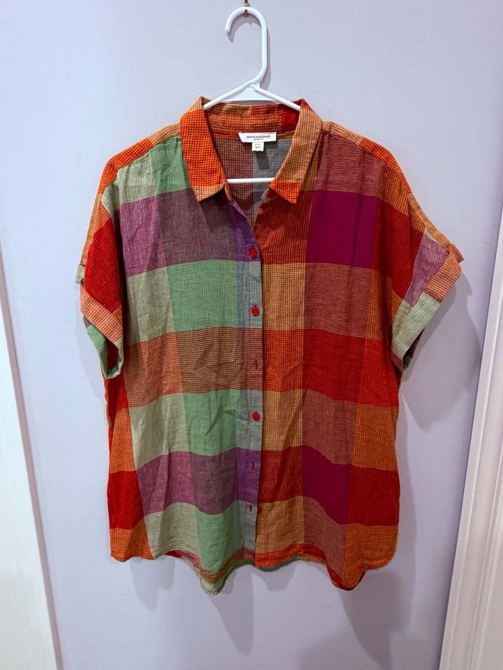 Multicolored linen button down lightweight blouse